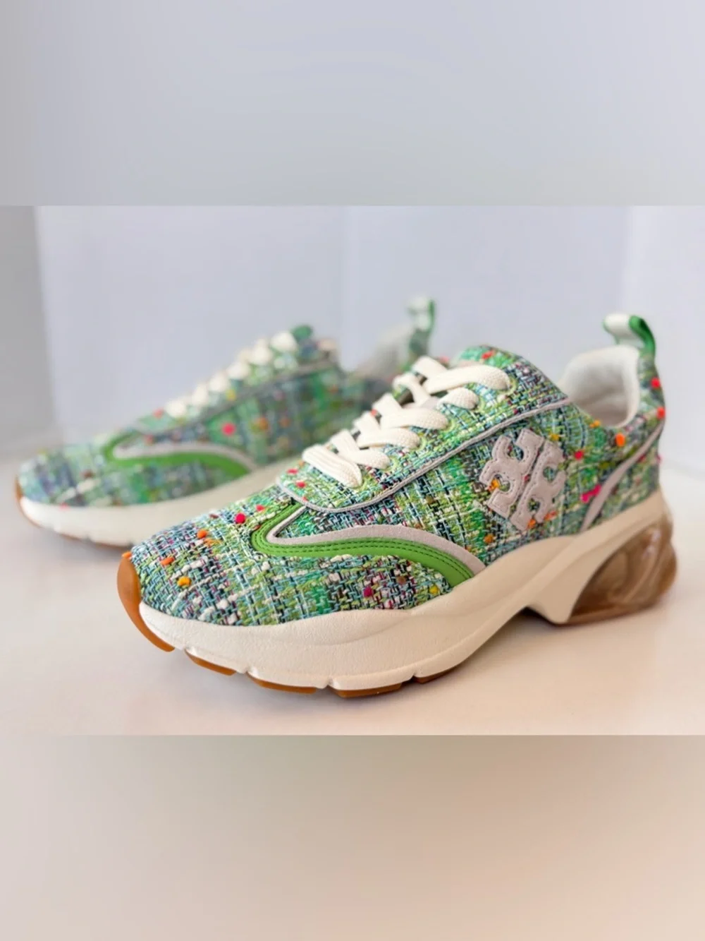 Tory Burch Women's Good Luck Trainer Sneakers Tweed Blue Green Size 8 - Picture 6 of 12